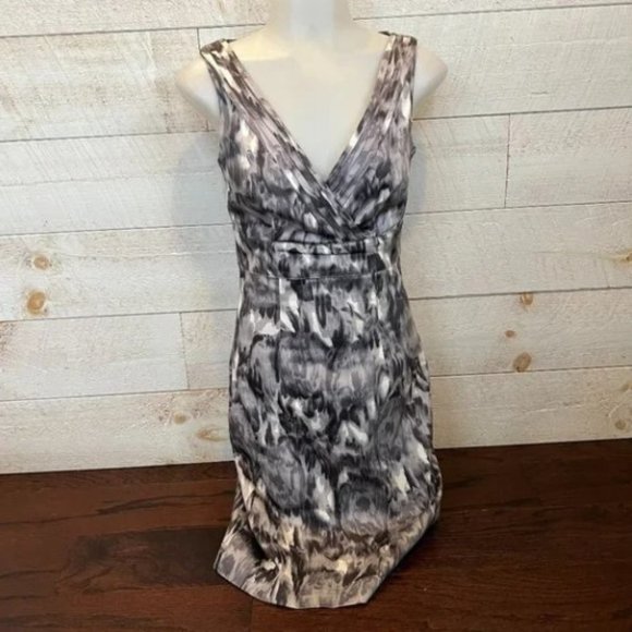 H&M Sheath Dress Watercolor Floral Sleeveless Surplice Neck Gray - Picture 1 of 6